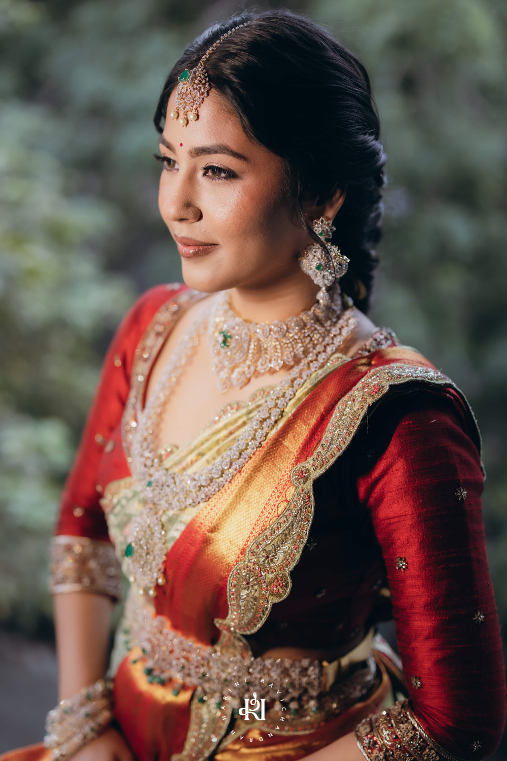 Chithirai series - green and red paisley bridal muhurtham saree