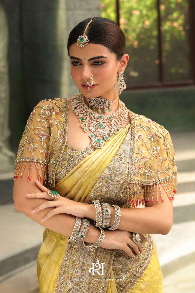 The Marigold saree - bright gold kanjivaram tissue saree