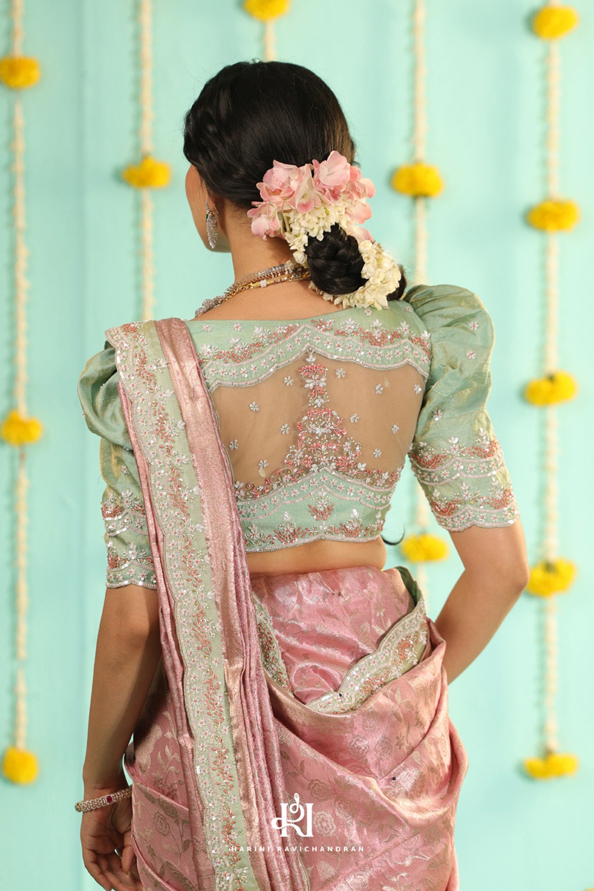 Chithirai series -pastel pink and green bridal muhurtham saree