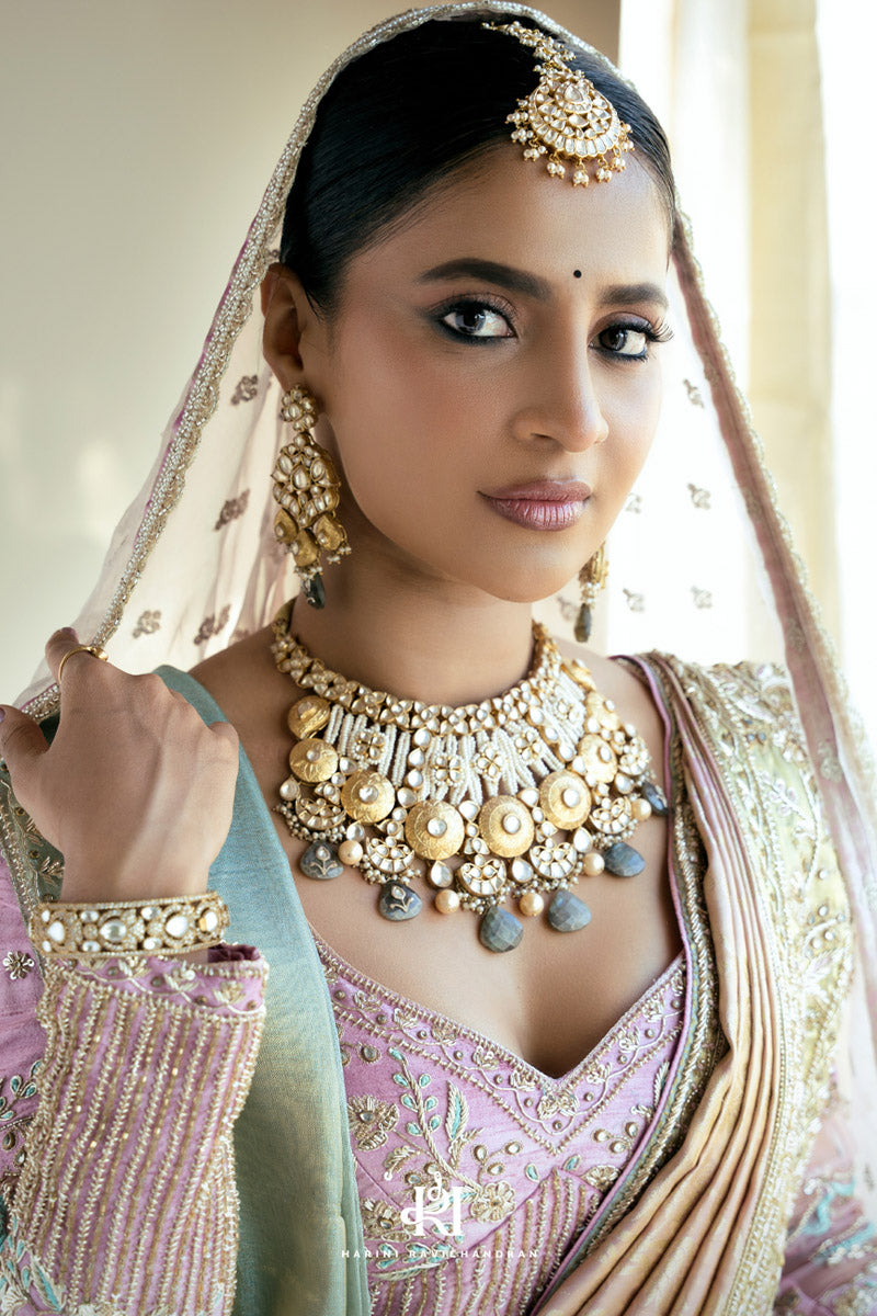 Chithirai series - pastel pink muhurtham saree with double dupatta