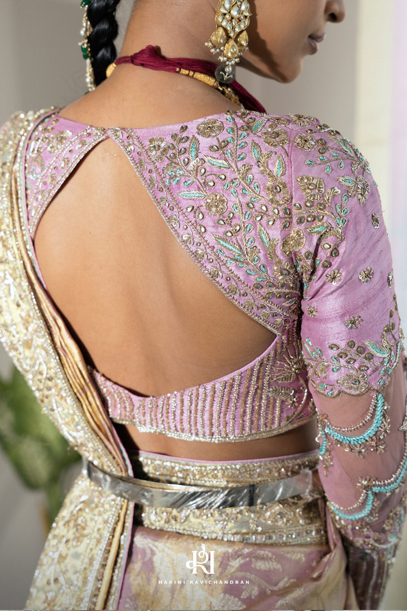Chithirai series - pastel pink muhurtham saree with double dupatta