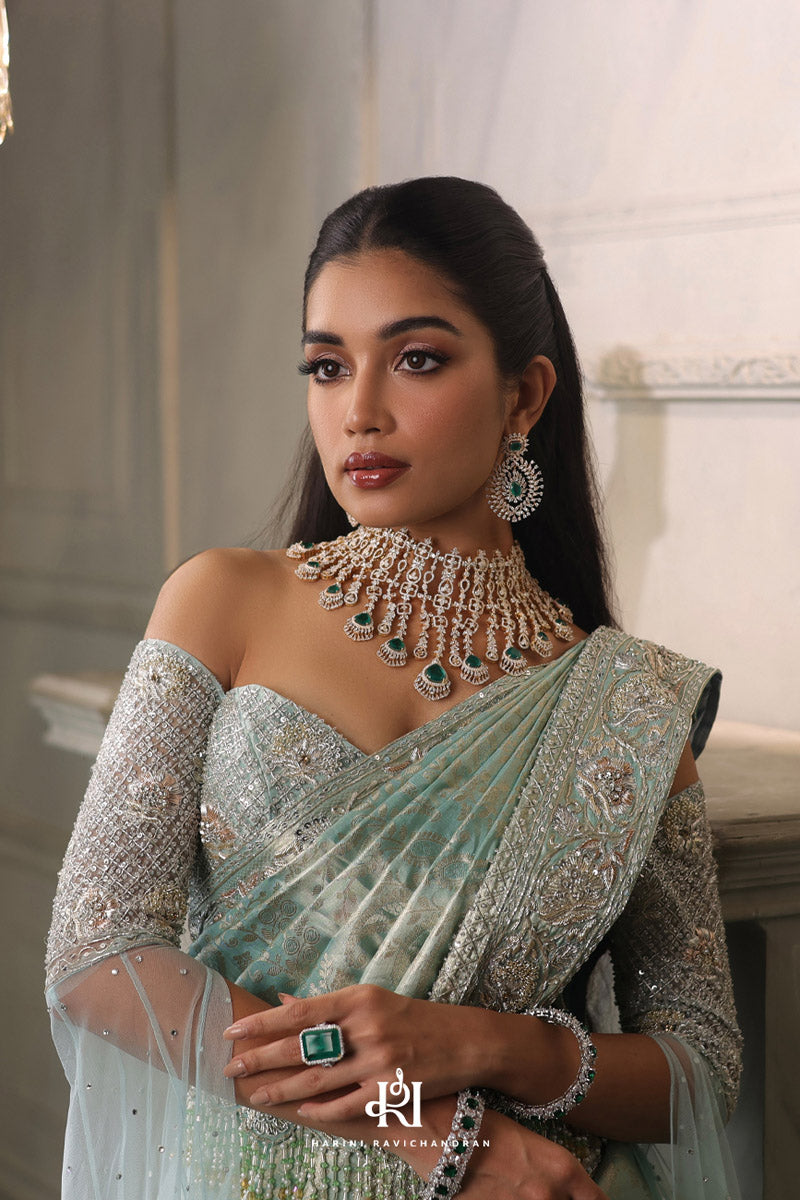 The Sapphire Dream pastel blue kanjivaram tissue silk saree
