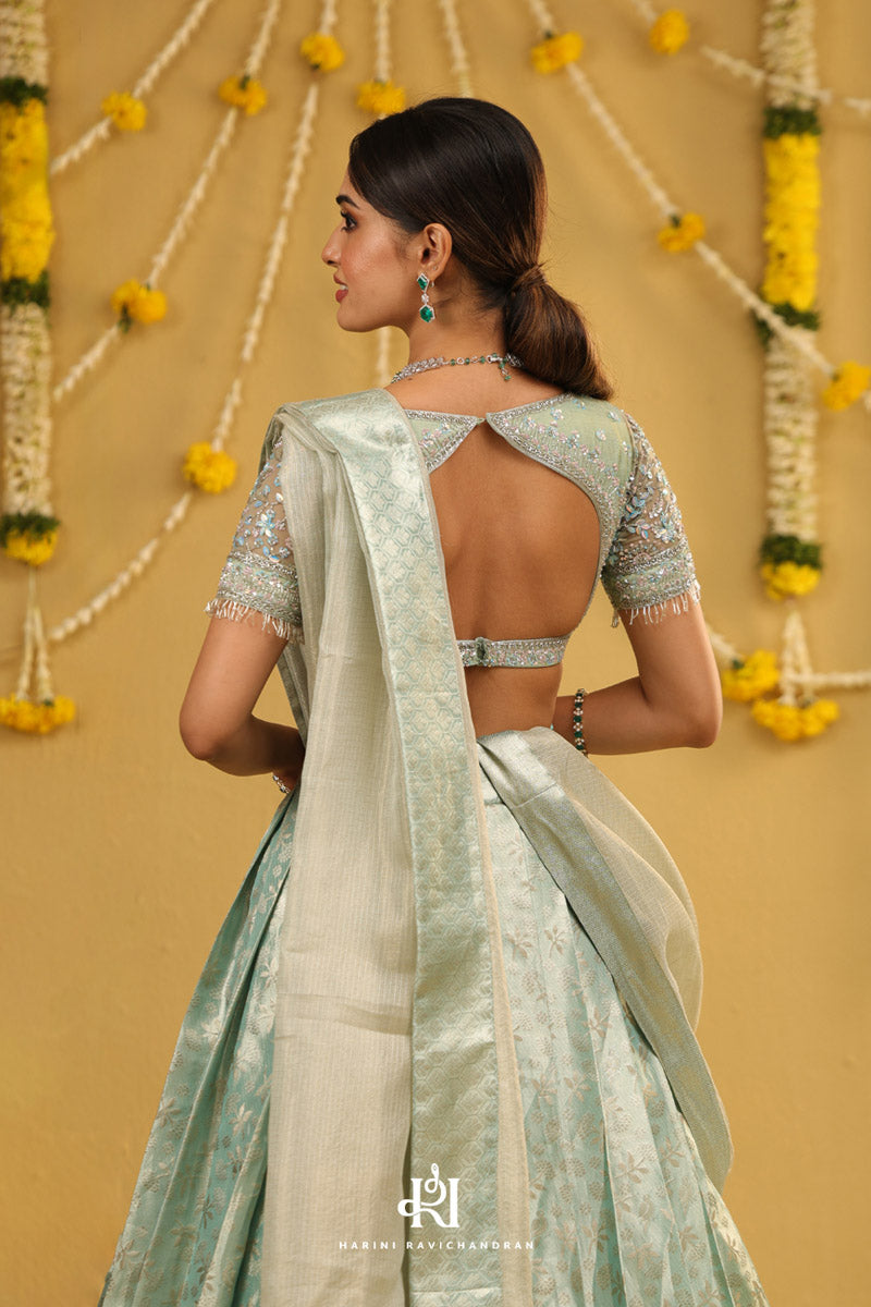 Neelam - kanjivaram half saree in pastel blue