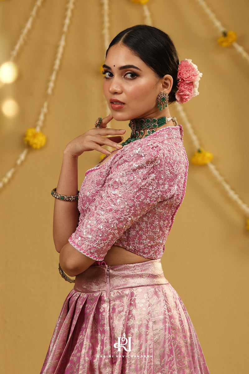 Roja - kanjivaram half saree in pastel pink