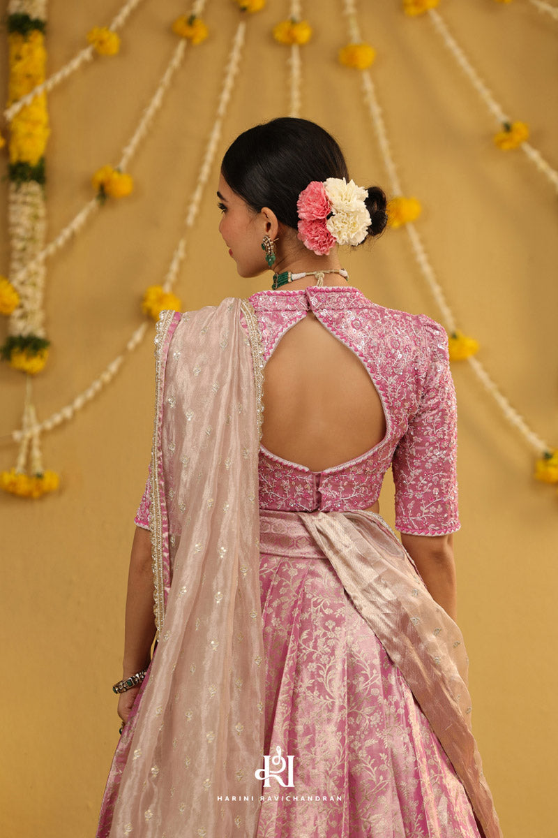 Roja - kanjivaram half saree in pastel pink
