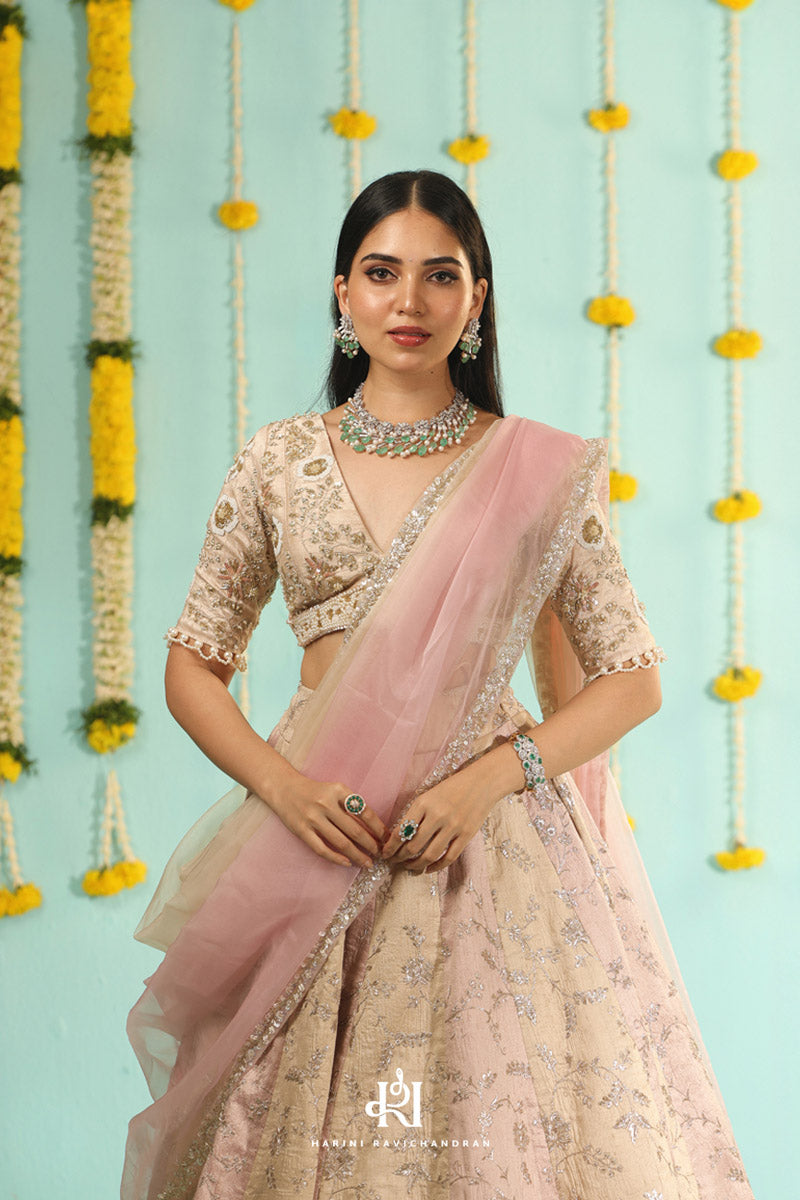 Misty Pink - Raw Silk Banrasi Lehanga