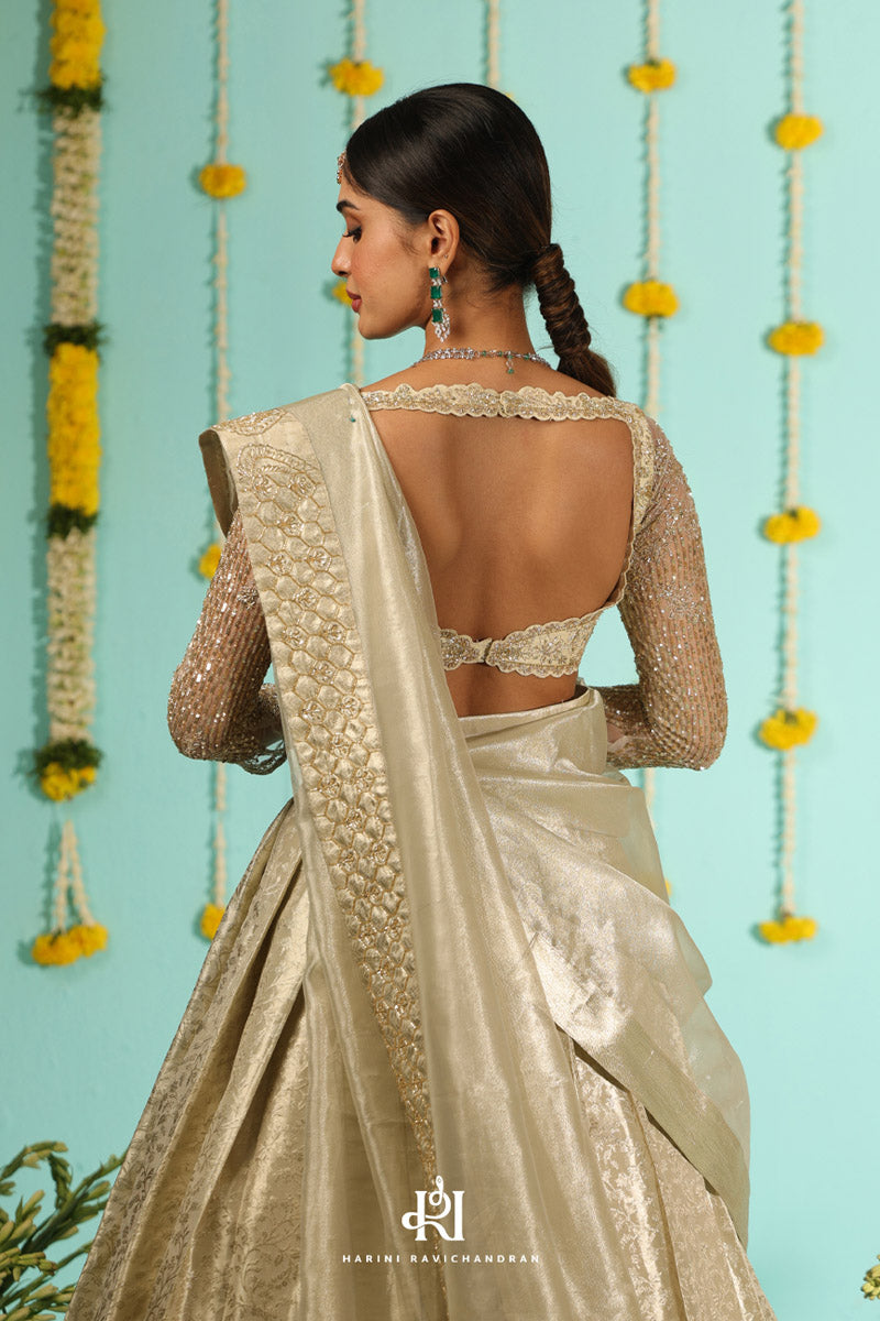 Nila - kanjivaram half saree in silver