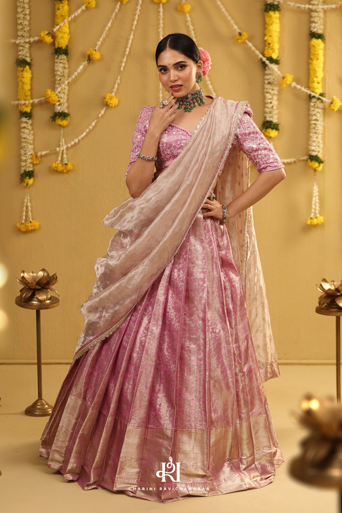 Roja - kanjivaram half saree in pastel pink